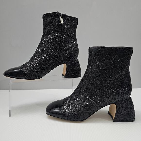 Circus By Sam Edelman Osten Ankle Bootie 7 Black Glitter Faux Leather Cap Toe - Picture 2 of 14